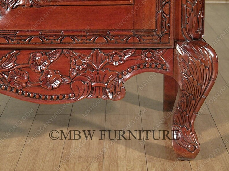 Large Ornate Pecan Carved Armoire Wardrobe (55W x 99H)