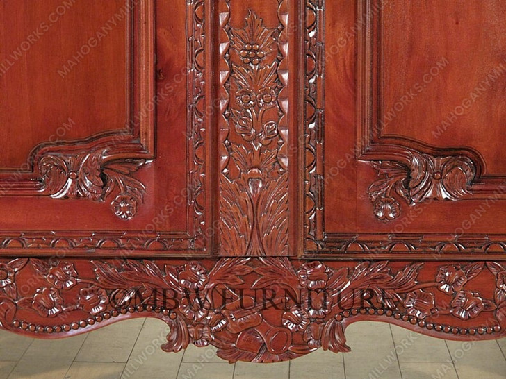 Large Ornate Pecan Carved Armoire Wardrobe (55W x 99H)