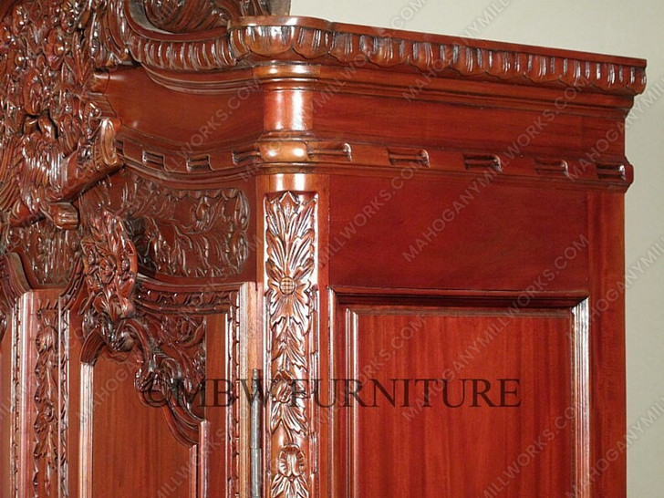 Large Ornate Pecan Carved Armoire Wardrobe (55W x 99H)