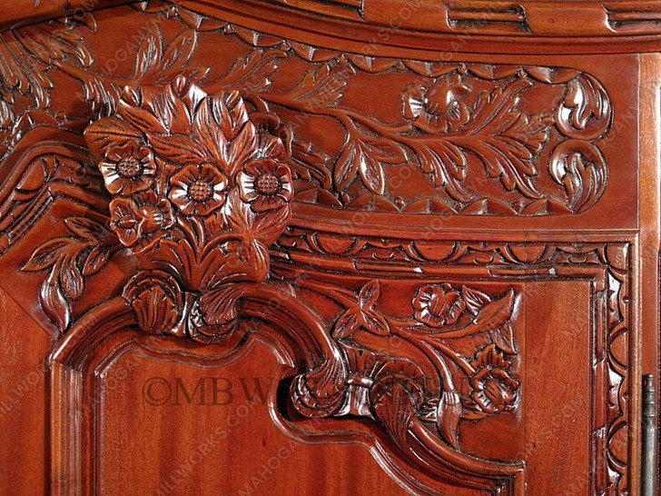 Pecan Finish Ornate Carved Armoire Wardrobe (99H 55W 25D)
