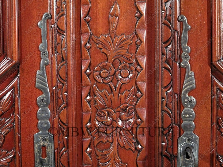Large Ornate Pecan Carved Armoire Wardrobe (55W x 99H)