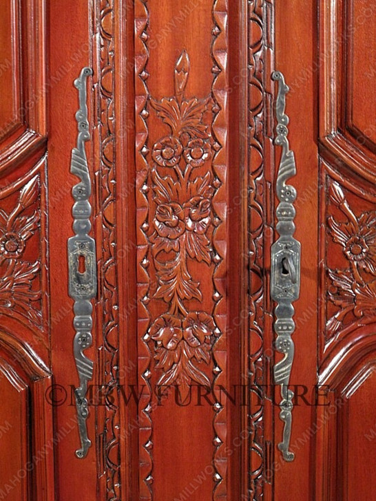 Large Ornate Pecan Carved Armoire Wardrobe (55W x 99H)