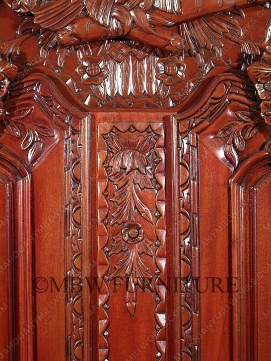 Large Ornate Pecan Carved Armoire Wardrobe (55W x 99H)