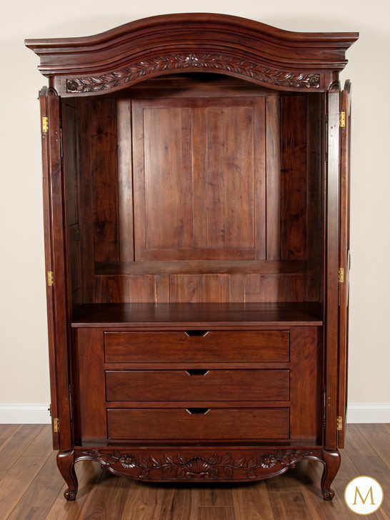Solid Mahogany 2-Door Armoire w/ 3 Drawers