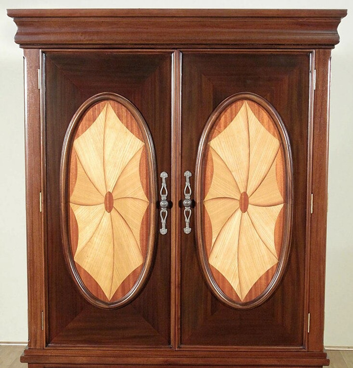 Mahogany Marquetry Inlaid Media Armoire