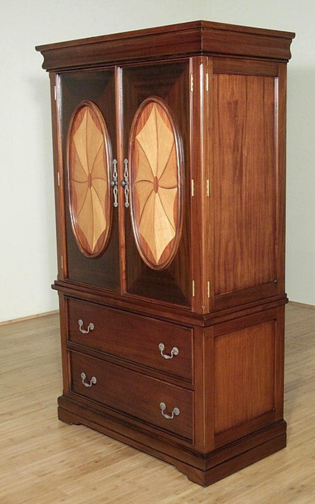 Mahogany Marquetry Inlaid Media Armoire