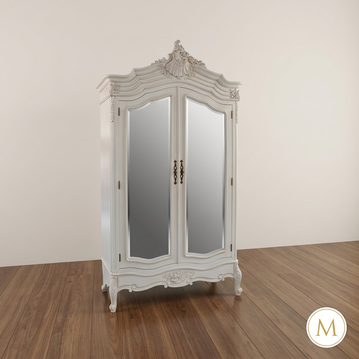 White 2-Door Armoire Wardrobe w/ mirrored doors
