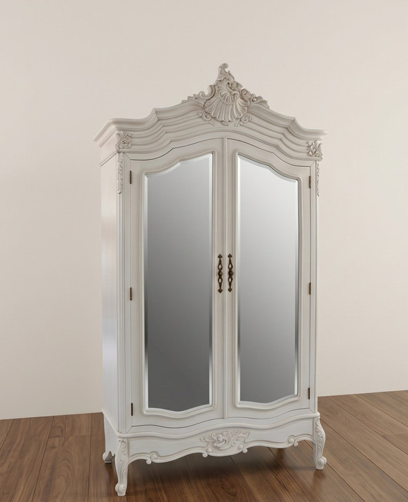 White 2-Door Armoire Wardrobe w/ mirrored doors