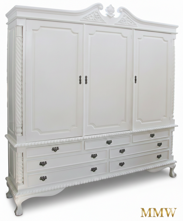 White 3-Door Armoire Wardrobe