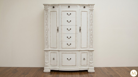 Ornate White Storage Armoire with Drawers and Doors