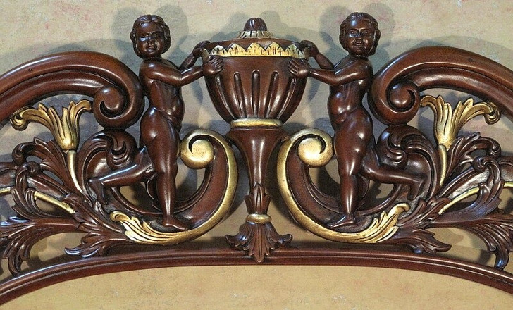 Mahogany Ornately Carved Statue Canopy Bed