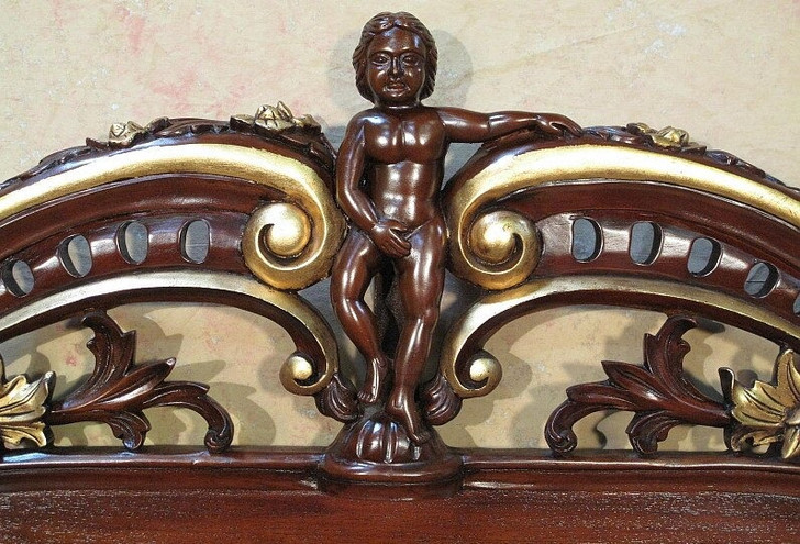 Ornate Mahogany Four Poster Canopy Bed w/ Cherub Details