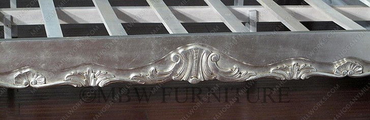 Antiqued Silver Leaf French Rococo Carved Panel Bed