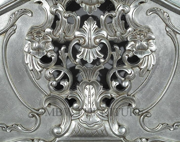 Antiqued Silver Leaf French Rococo Carved Panel Bed