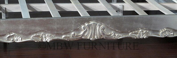 Antiqued Silver Leaf French Rococo Carved Panel Bed
