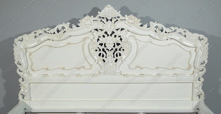 White Rococo Carved Panel Bed