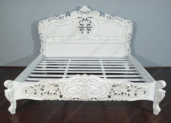 White Rococo Carved Panel Bed