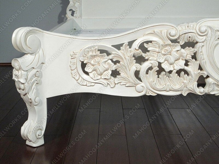 Pure White French Rococo Carved Panel Bed