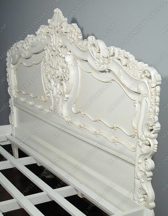 White Rococo Carved Panel Bed