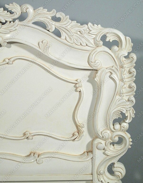 White Rococo Carved Panel Bed