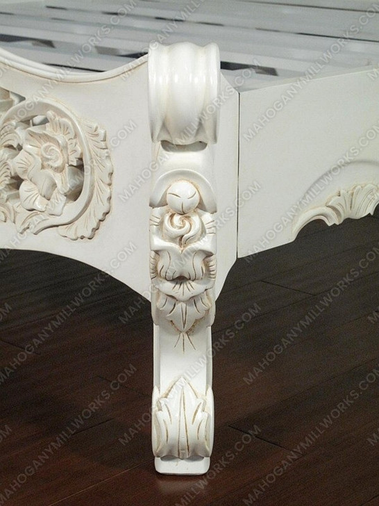 White Rococo Carved Panel Bed