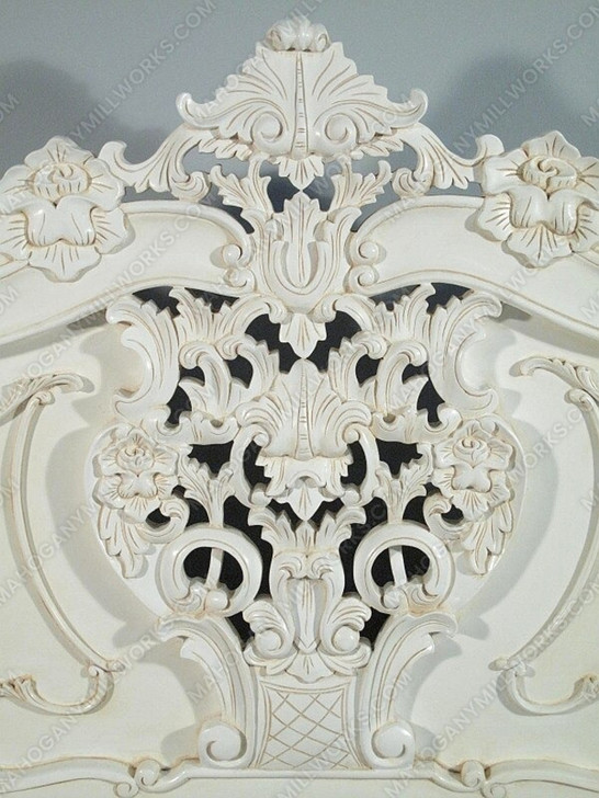 White Rococo Carved Panel Bed