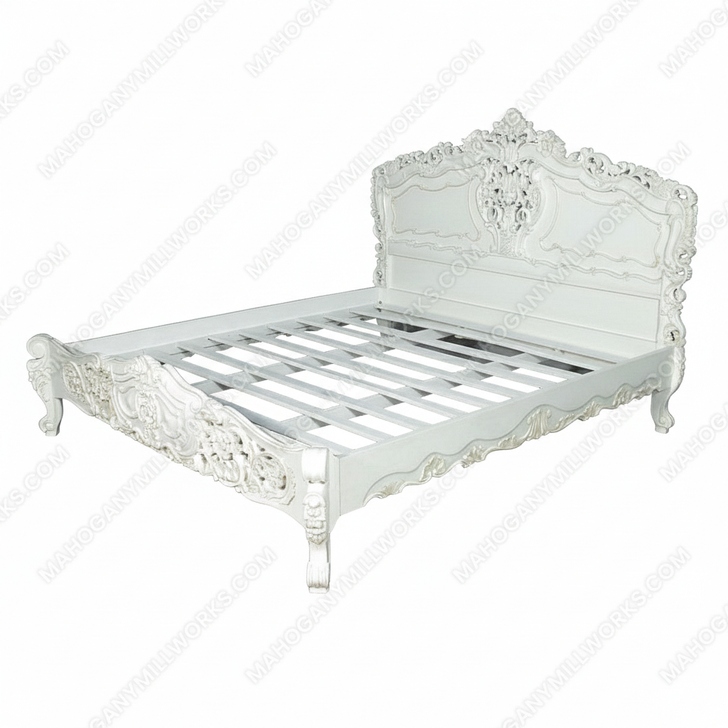 Pure White French Rococo Carved Panel Bed