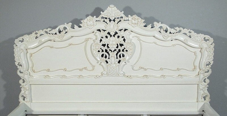 White Rococo Carved Panel Bed