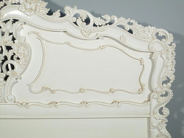 White Rococo Carved Panel Bed