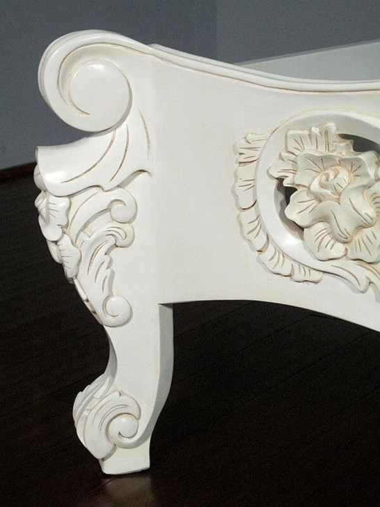White Rococo Carved Panel Bed