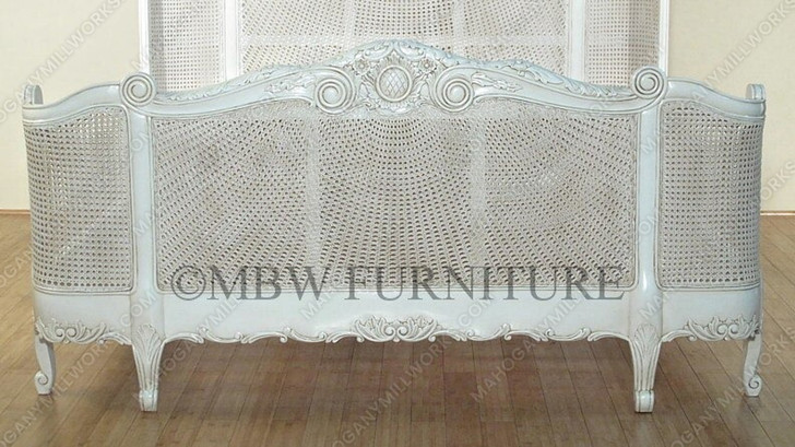 Antique White Rattan Country Cottage Bed