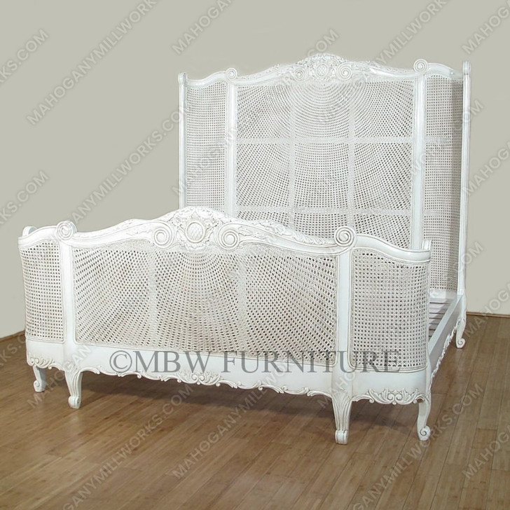 Antique White Rattan Country Cottage Bed