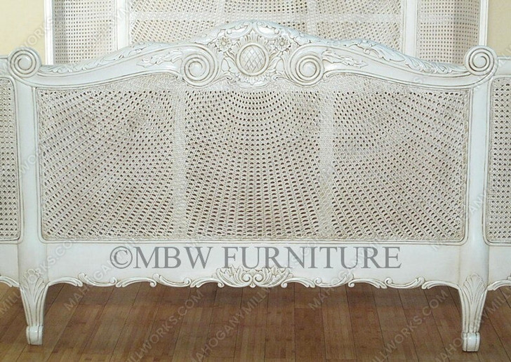 Antique White Rattan Country Cottage Bed