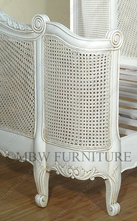 Antique White Rattan Country Cottage Bed