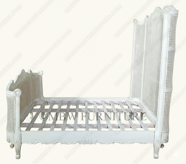 Antique White Rattan Country Cottage Bed