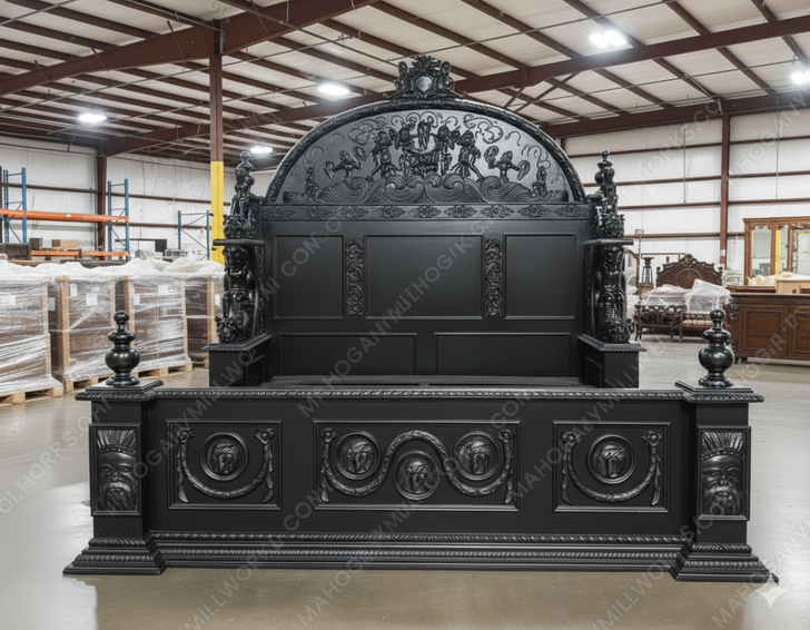 Black Gothic Ornate Hand Carved Bed