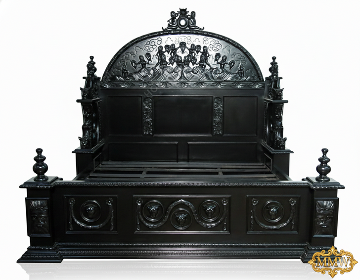 Black Gothic Ornate Hand Carved Bed