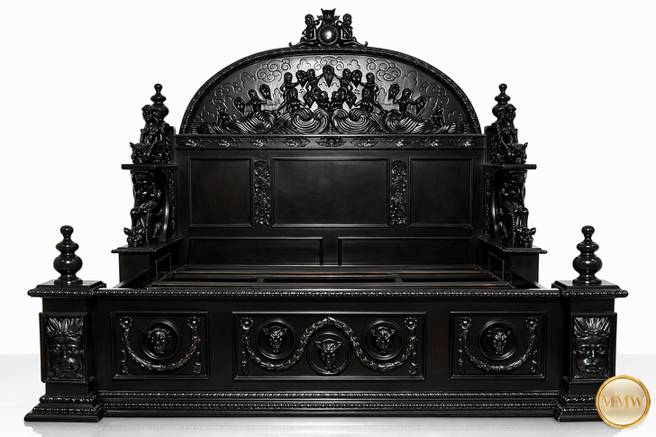 Black Gothic Ornate Hand Carved Bed