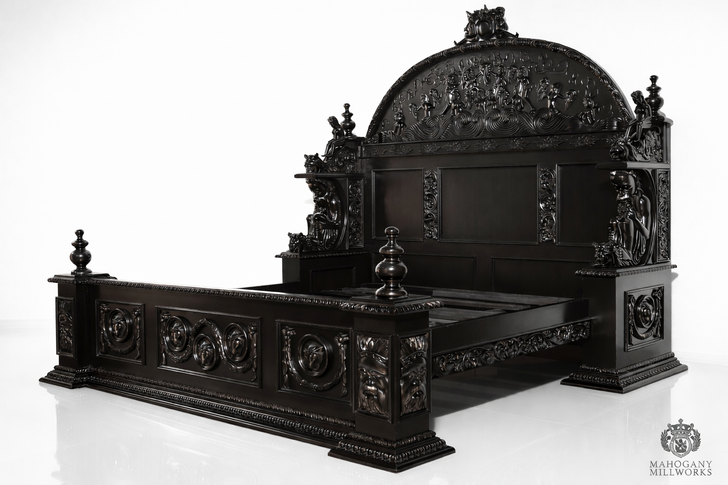 Black Gothic Ornate Hand Carved Bed