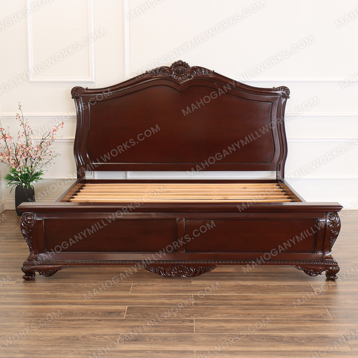 Dark Walnut Rococo King Panel Bed