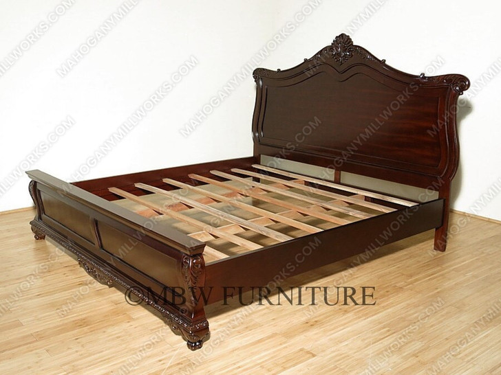 Dark Mahogany Carved Sleigh Bed