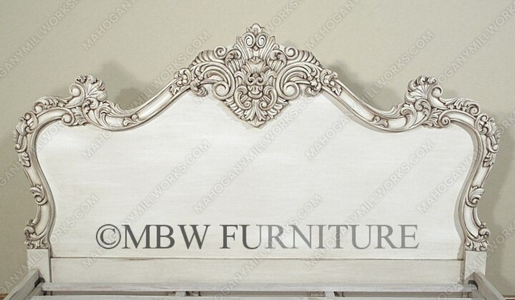 Distressed Antiqued White French Rococo King Bed
