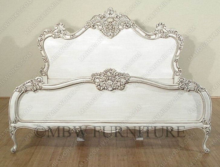 Distressed Antiqued White French Rococo King Bed