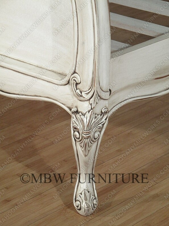 Distressed Antiqued White French Rococo King Bed