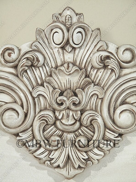 Distressed Antiqued White French Rococo King Bed