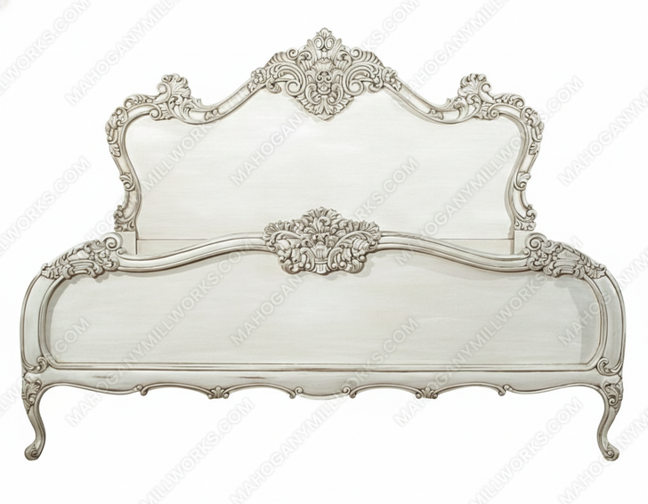 Distressed Antiqued White French Rococo King Bed