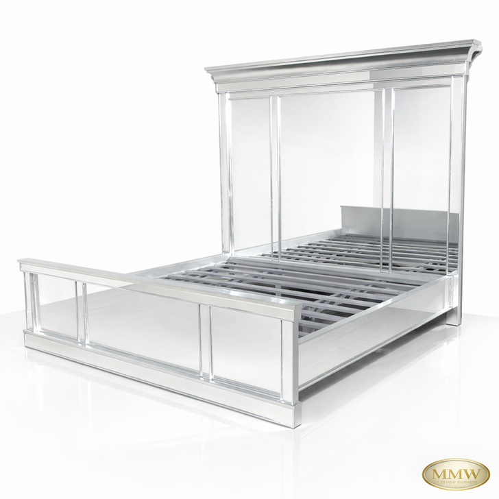 Modern Mirrored Panel Bed w/ Tall Headboard