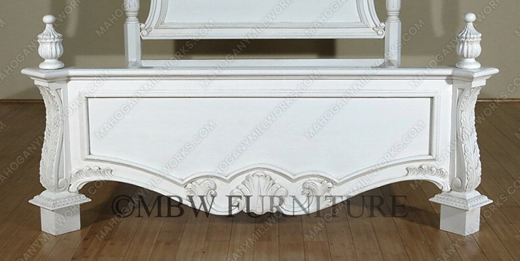 Shabby Chic French‑Style Hand‑Carved Distressed White Bed