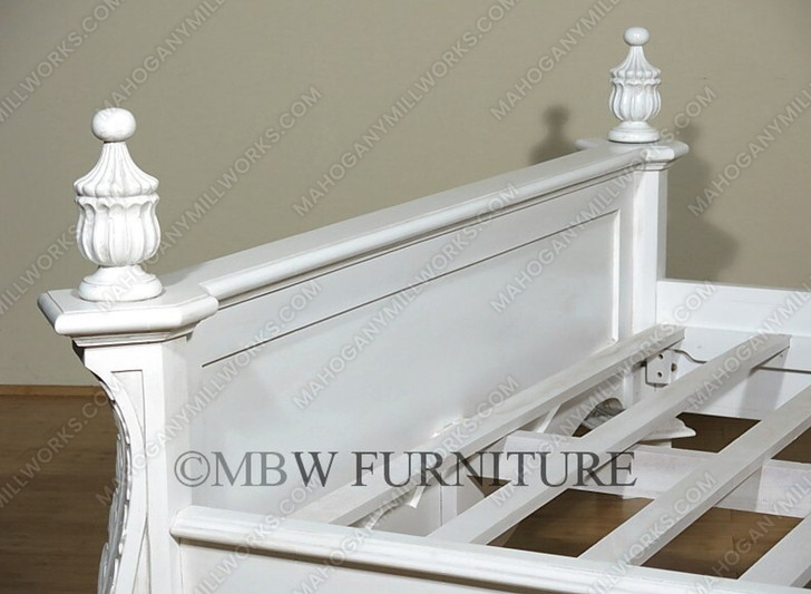 Shabby Chic French‑Style Hand‑Carved Distressed White Bed
