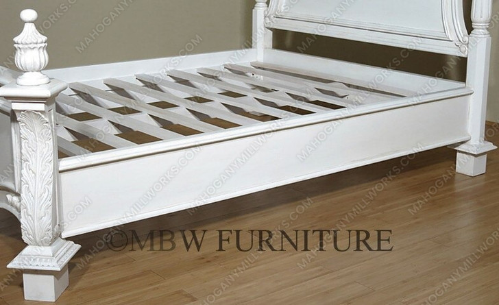 Shabby Chic French‑Style Hand‑Carved Distressed White Bed